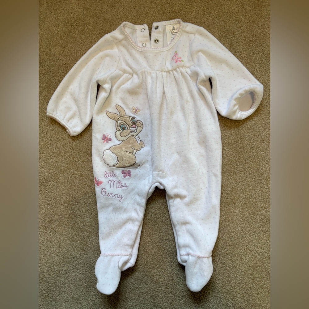 Disney White and Pink Bunny Footie One Piece for 6-9 months